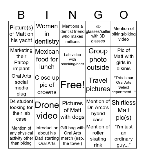 Oral Arts BINGO!! Bingo Card
