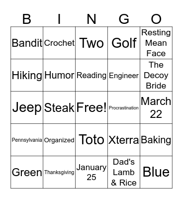 Bridal Shower Bingo Card