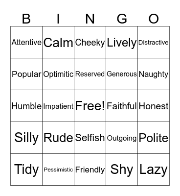 Characters of people Bingo Card