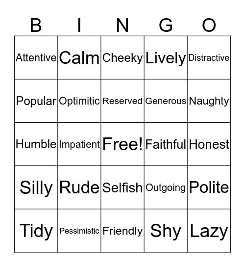 Characters of people Bingo Card