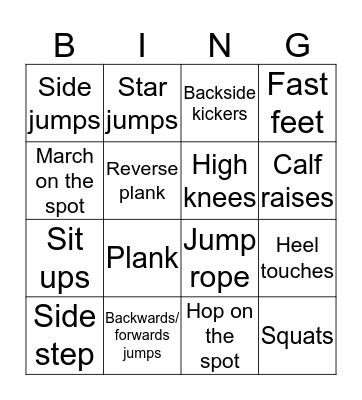 Fitness Bingo Card