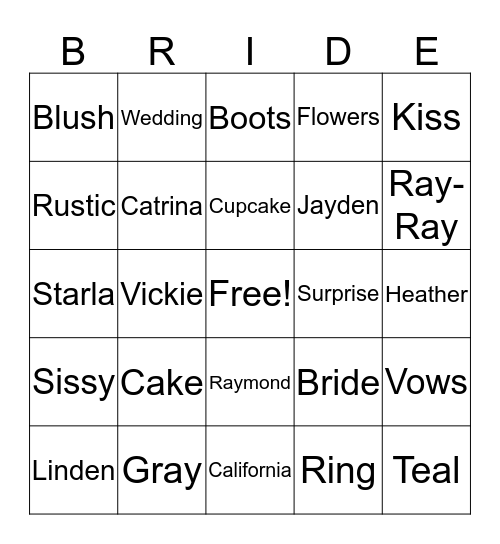 Brandy’s Honeymoon Bingo Card
