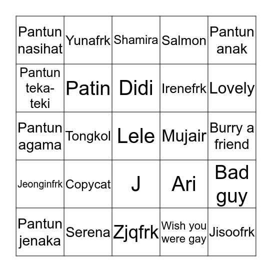 Axel Bingo Card