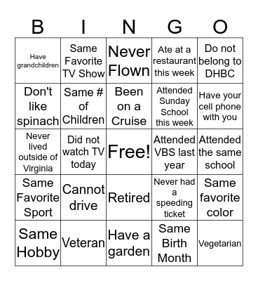 Getting to Know You Bingo Card