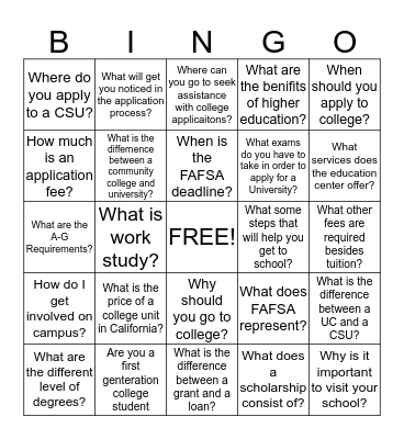 Q & A Higher Education Bingo Card