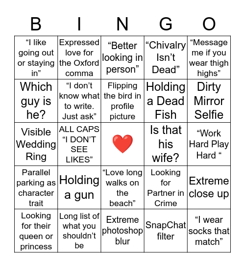 Okcupid Bingo Card