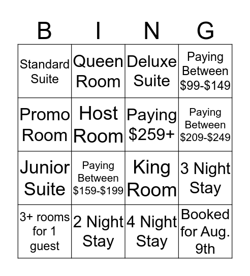 Hotel Bingo Card