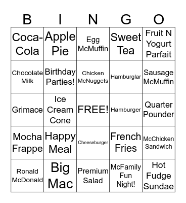 McDonald's BINGO Card