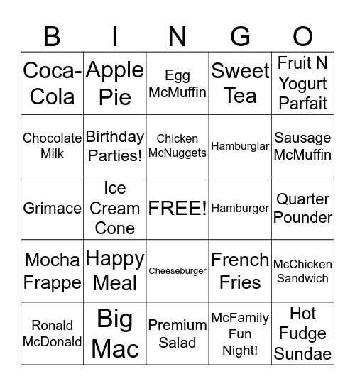 McDonald's BINGO Card