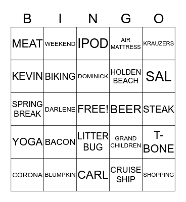 KATHIE'S 60TH BIG CHILL B-DAY WEEKEND Bingo Card