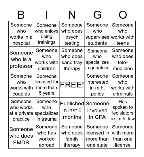 CPS Psychologist Bingo Card