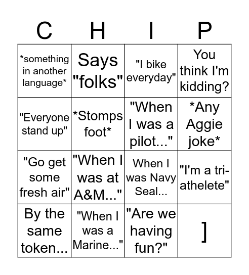 CHIPPY Bingo Card