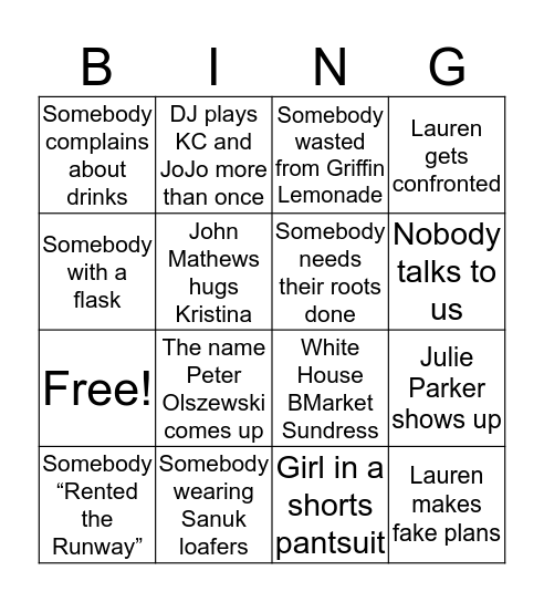 Reunion Bingo Card