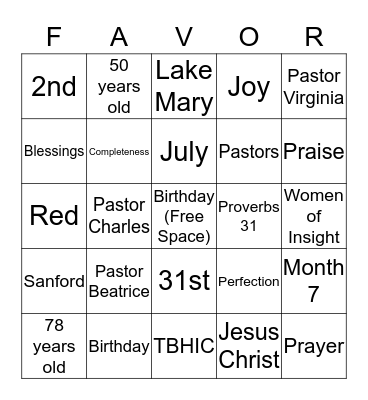 Birthday Favor  Bingo Card