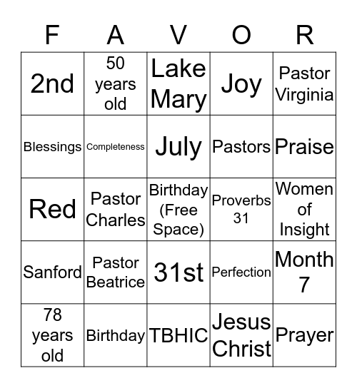 Birthday Favor  Bingo Card