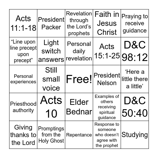 On receiving revelation  Bingo Card