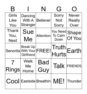 Song Bingo Card
