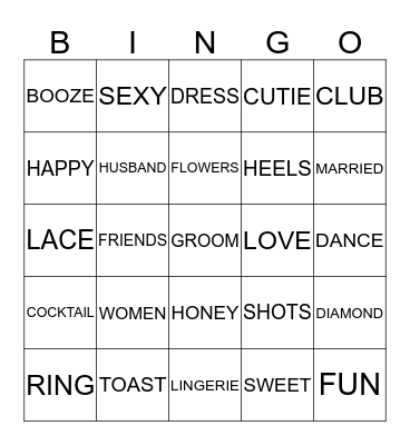 BACHELORETTE PARTY Bingo Card