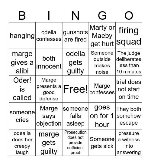 Trials of marge and odella Bingo Card