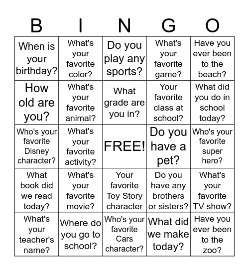 Silly Talk Bingo Card