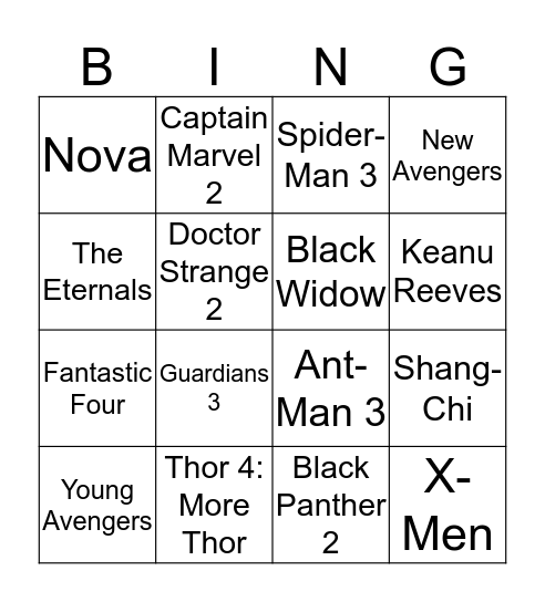 MCU Phase 4 Bingo Card