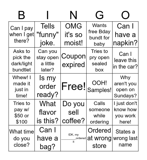 WTF Phrase Bingo Card