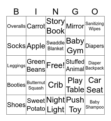 Baby Shower Bingo Card