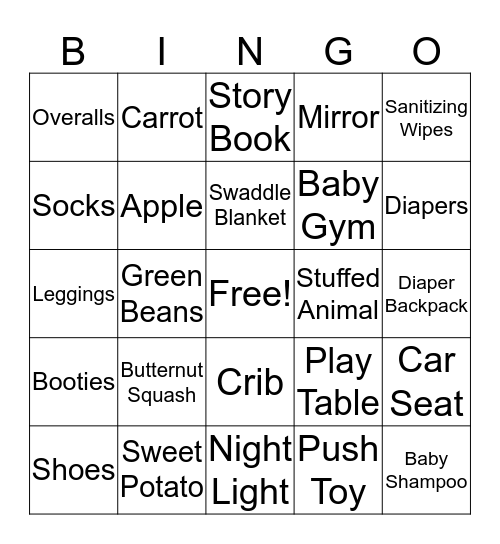 Baby Shower Bingo Card