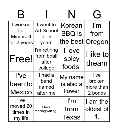 Untitled Bingo Card