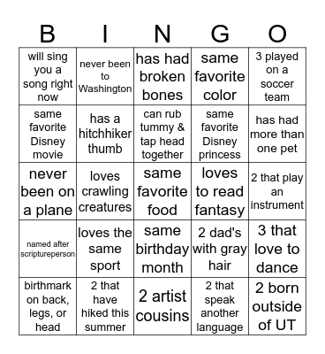 FIND A COUSIN WHO... Bingo Card