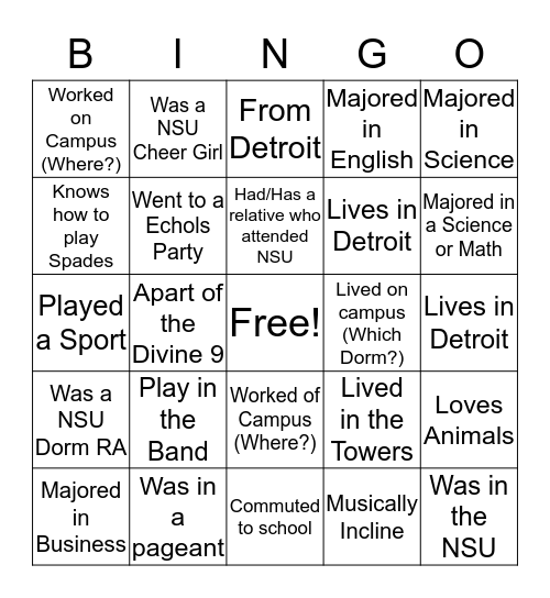 Detroit NSU AA Picnic  Bingo Card