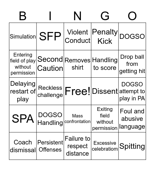 Referee Bingo Card