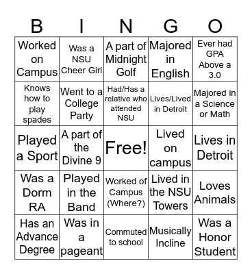 Detroit NSU AA Picnic  Bingo Card