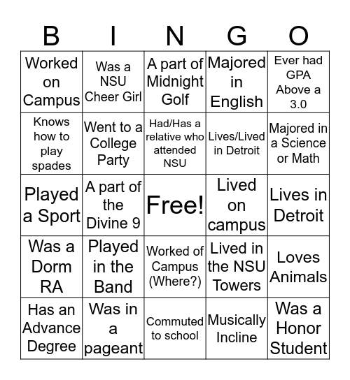 Detroit NSU AA Picnic  Bingo Card
