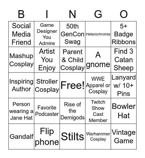 GenCon Bingo 2019 Ed. Bingo Card