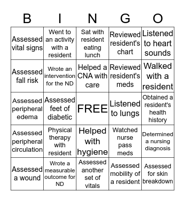 Clinical Bingo Card