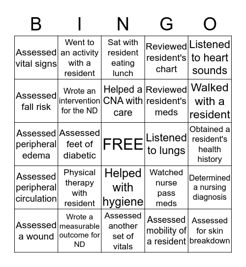 Clinical Bingo Card