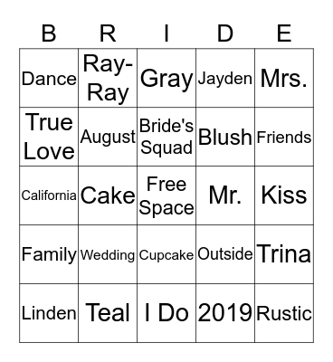 Brandy's Surprise Shower Bingo Card