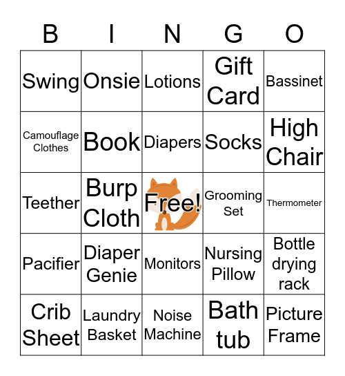 Amanda's Baby Shower Bingo Card
