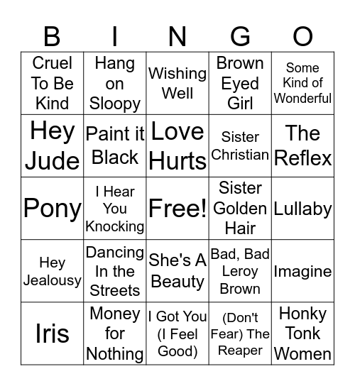 60's 70's 80's 90's Bingo Card