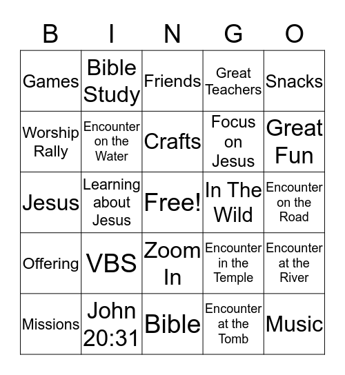 VBS - In The Wild Bingo Card