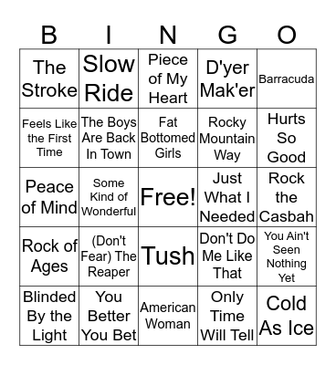 Classic Rock Bingo Card