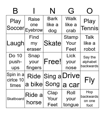 Can/Can't Bingo Card