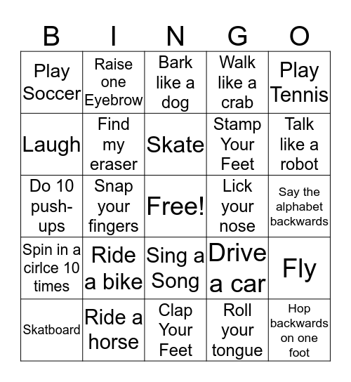 Can/Can't Bingo Card