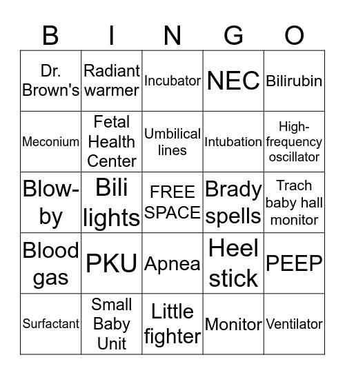 NICU Bingo for Kalyn's Last 6H Shift! Bingo Card