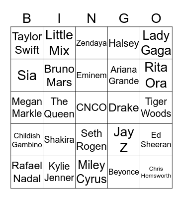 Celebrities! Bingo Card