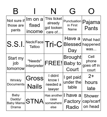 Defendant Bingo Card
