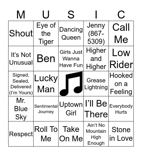Musical Bingo Card