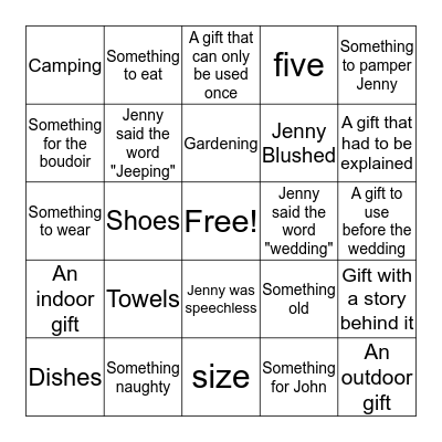 Mrs. Jenny DeBrock Bingo Card