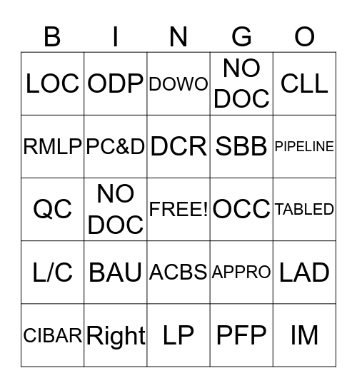 Lingo Bingo Card
